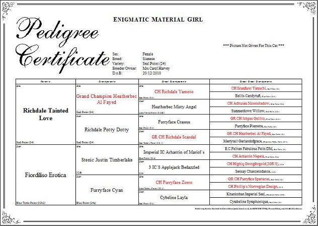 Pedigree of Champion Enigmatic Lili Marlene